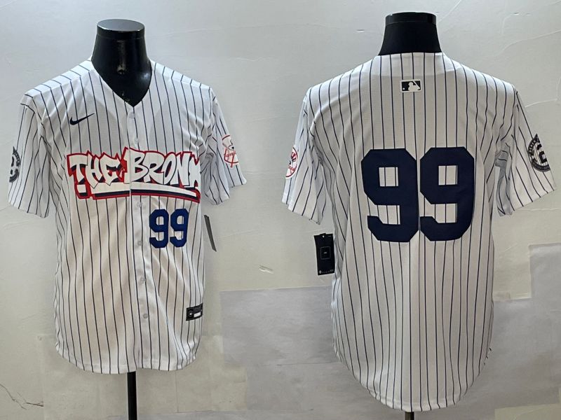 Men New York Yankees #99 Judge White Stripe four generations Joint Name 2025 Nike MLB Jersey style 4